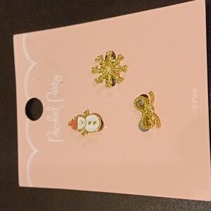NWT  Let-It-Snowman Women's Goldtone Set of 3 Brooch Set
